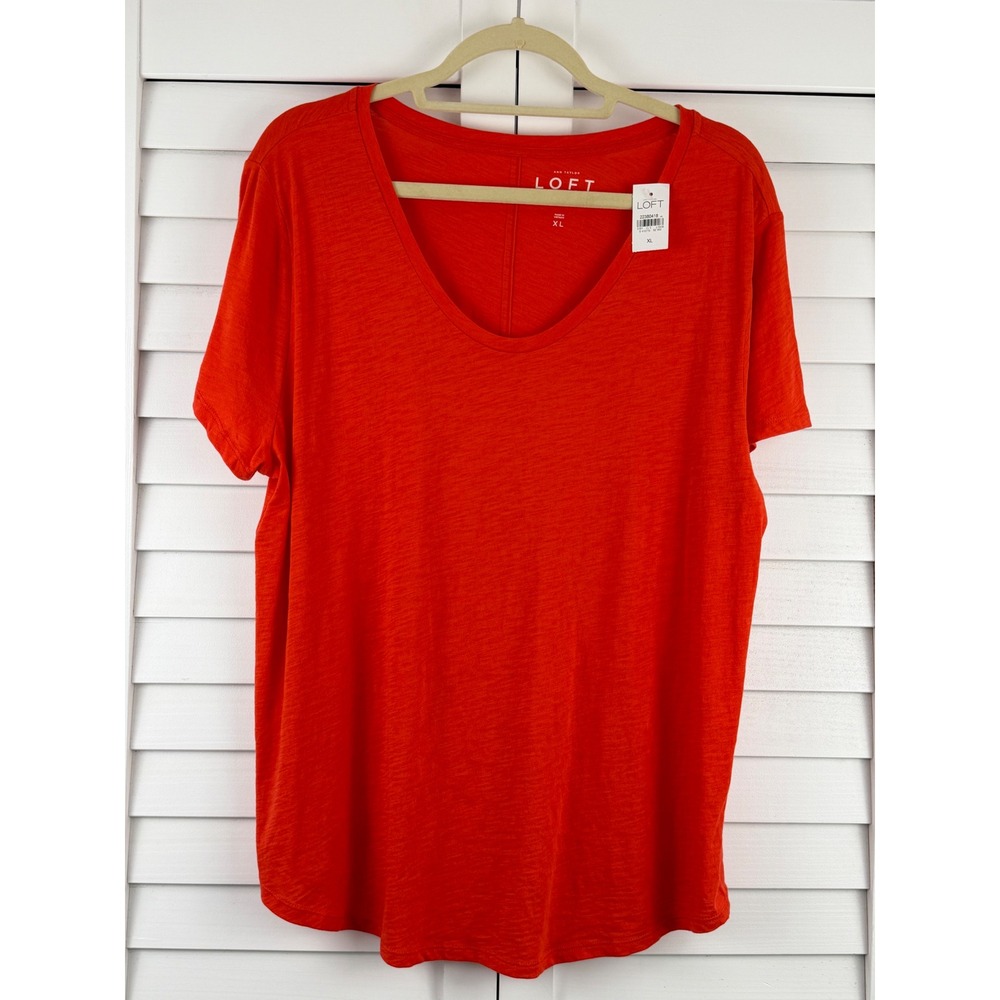 LOFT V-Neck Tee XL Orange Short Sleeve Slub Knit Cotton NEW